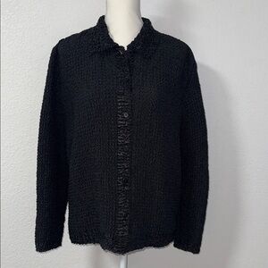 RAFAEL Black Textured Button-Up Blouse